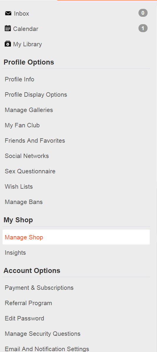 My Shop - My Account Side Menu